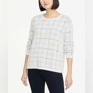 Ann Taylor window pane fuzzy crewneck sweater size M